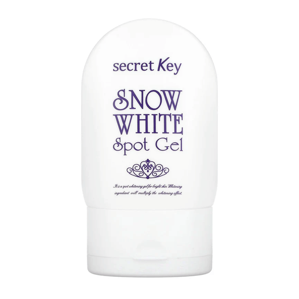 Image du produit sur Secret Key Snow White Spot Gel dans un emballage blanc avec du texte violet.