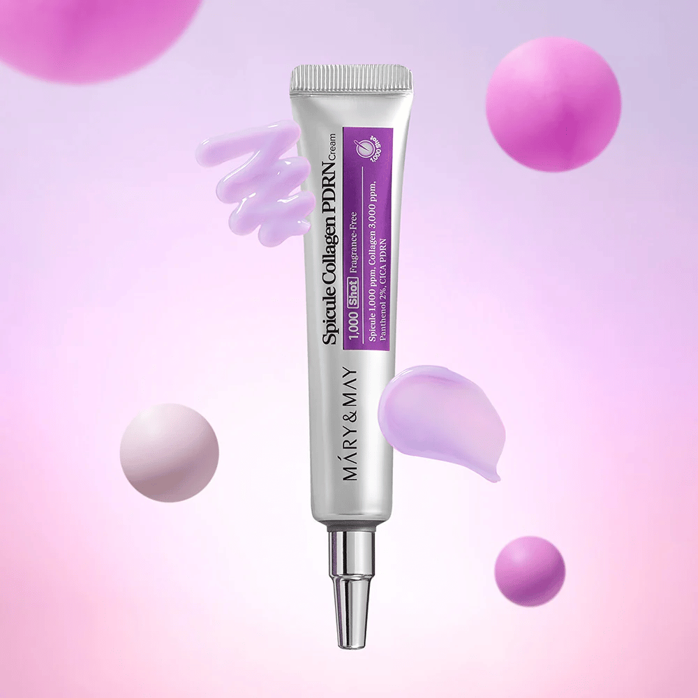 Mary & May Spicule Collagen PDRN Cream avec texture crème, soins de la peau coréens avancés qui stimulent le renouvellement cellulaire et raffermissent la peau.