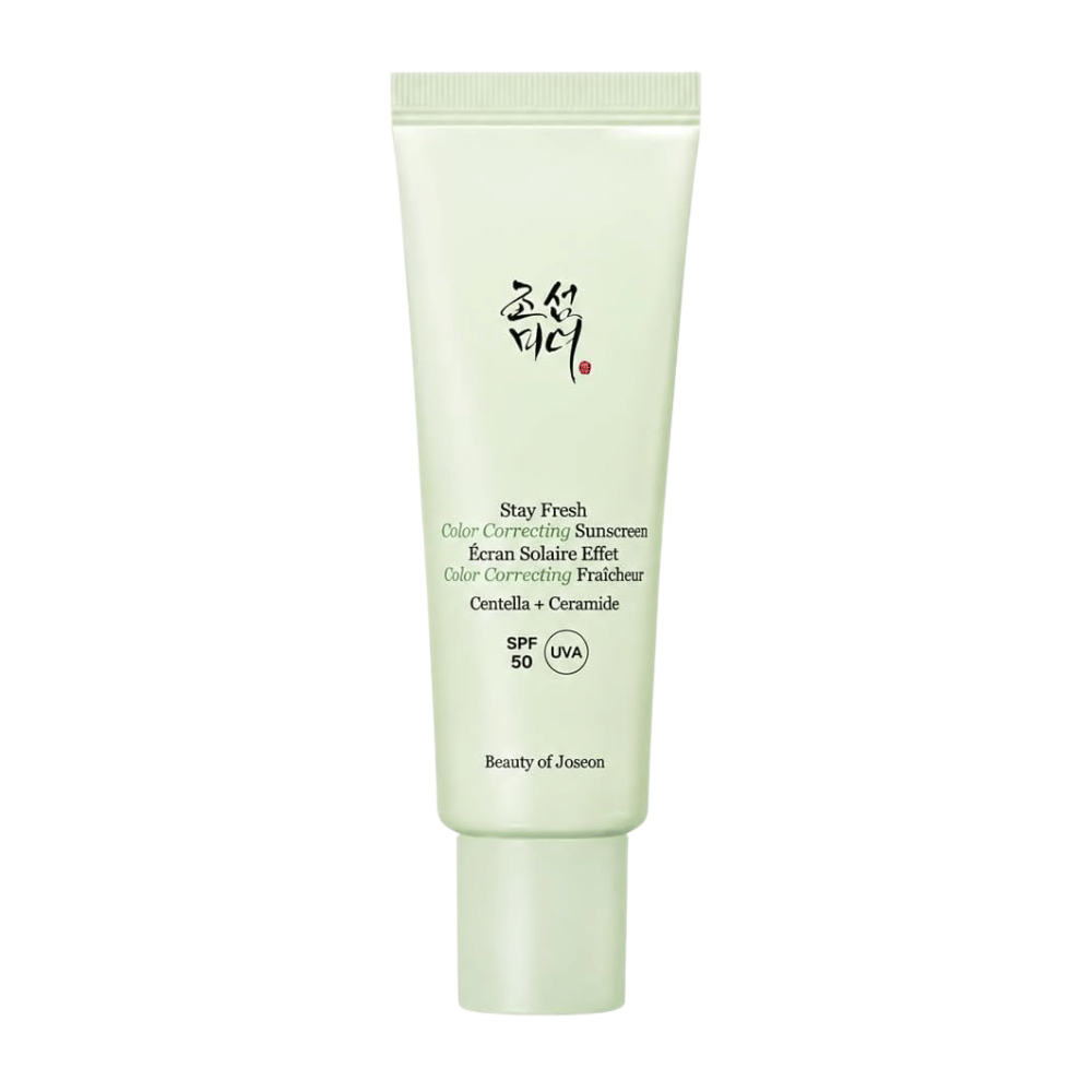 5. Beauty of Joseon Stay Fresh Color Correcting Sunscreen SPF 50 – écran solaire correcteur de couleur vert sur fond blanc