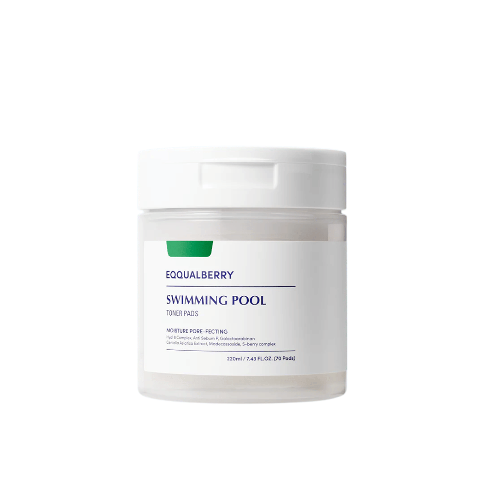 Image produit de Equalberry Swimming Pool Toner Pads – 70 tampons hydratants et affinant les pores avec des ingrédients véganes pour une peau fraîche et équilibrée.