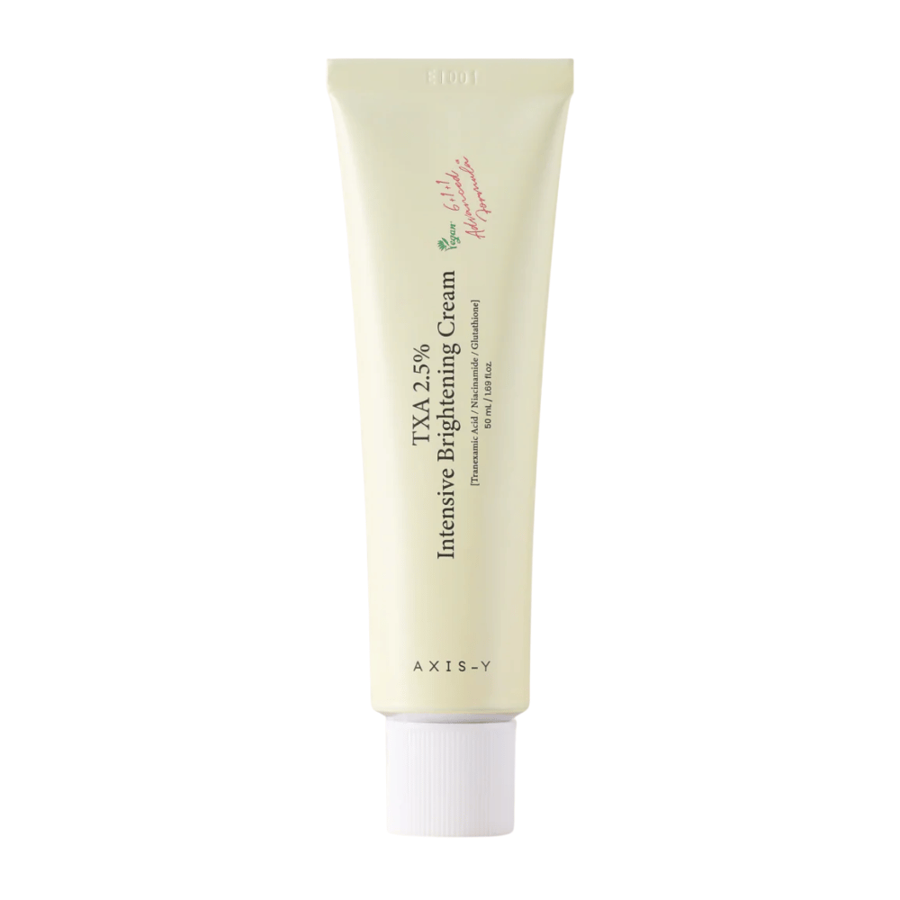 Image produit nette de AXIS - Y TXA 2.5% Intensive Brightening Cream en format vertical, mettant l’accent sur le design épuré et le concept d’éclat.