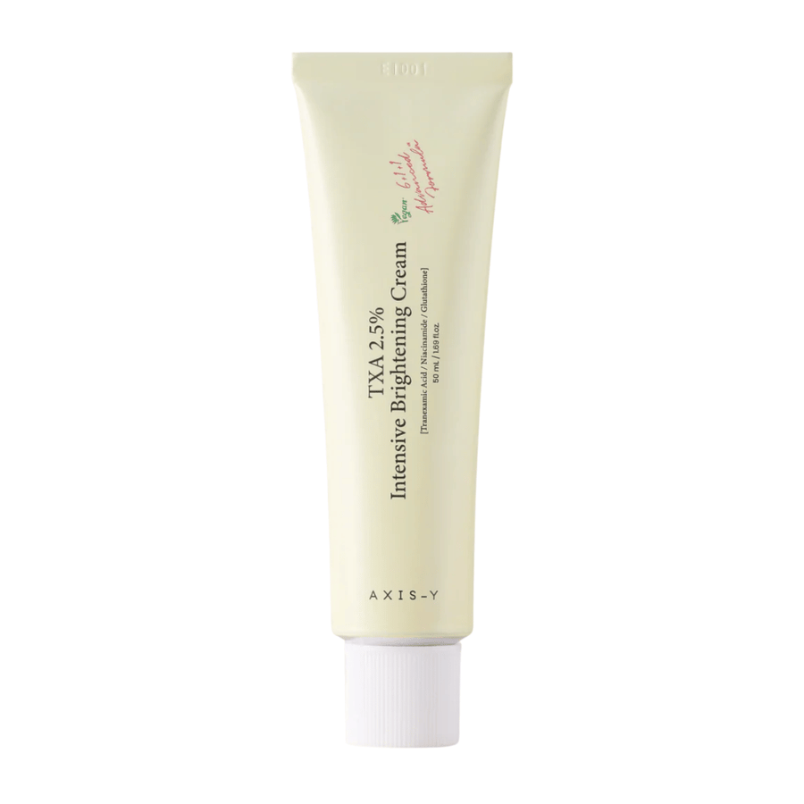 Image produit nette de AXIS - Y TXA 2.5% Intensive Brightening Cream en format vertical, mettant l’accent sur le design épuré et le concept d’éclat.