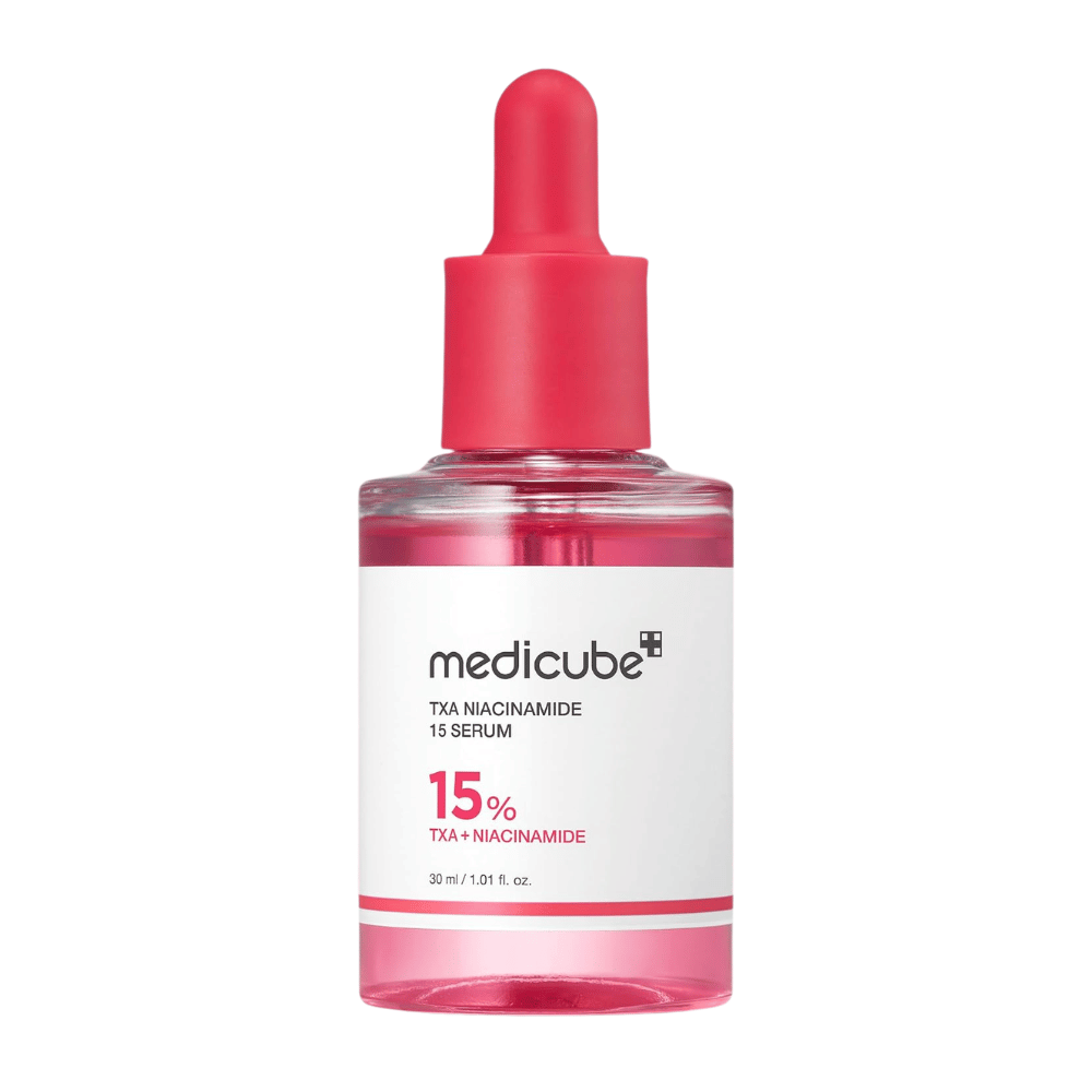 4. Medicube TXA Niacinamide 15 Serum 30 ml – flacon de sérum rose avec pipette sur fond blanc
