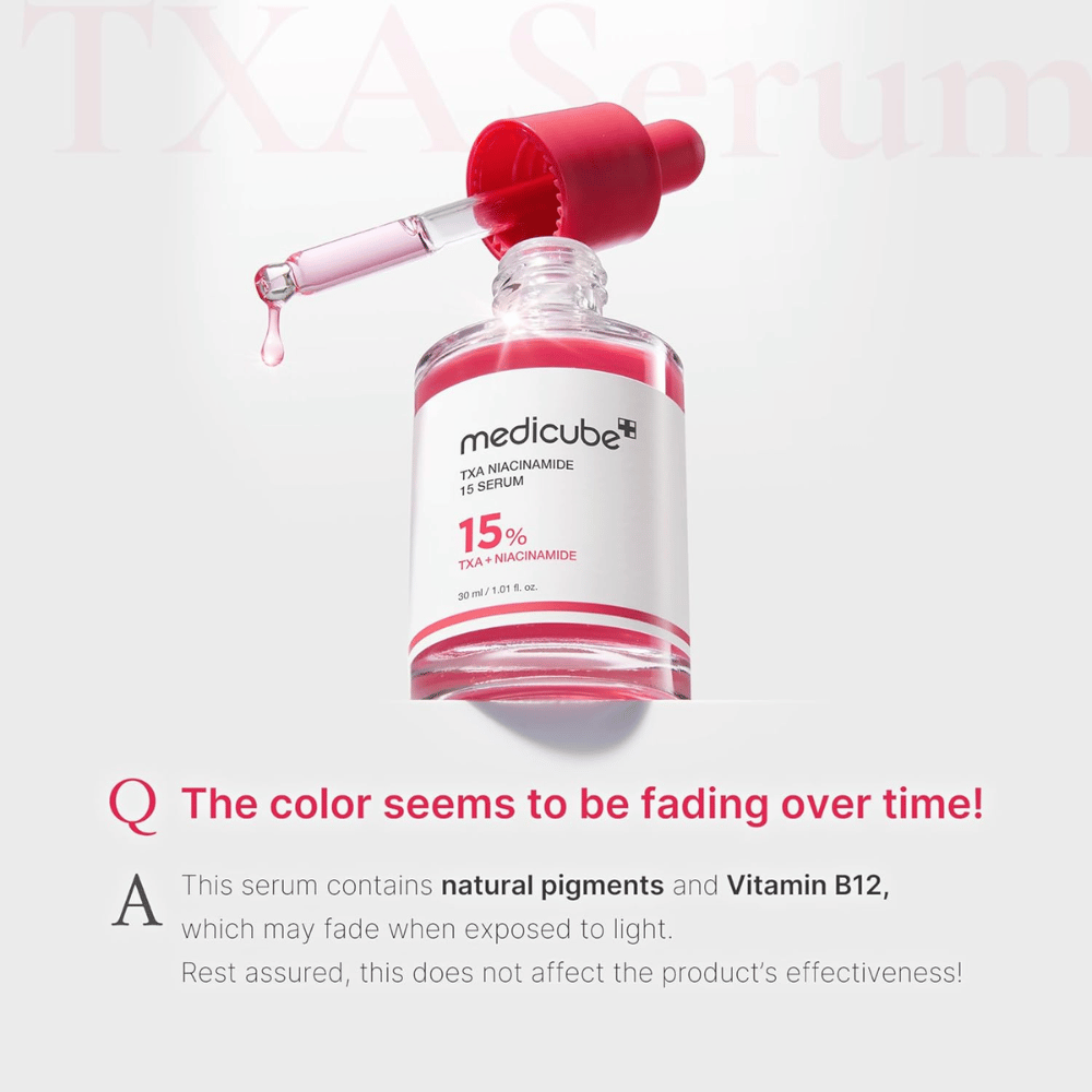 1. Medicube TXA Niacinamide 15 Serum 30 ml – sérum à l’acide tranexamique et à la niacinamide dont la couleur peut s’estomper à cause de l’exposition à la lumière