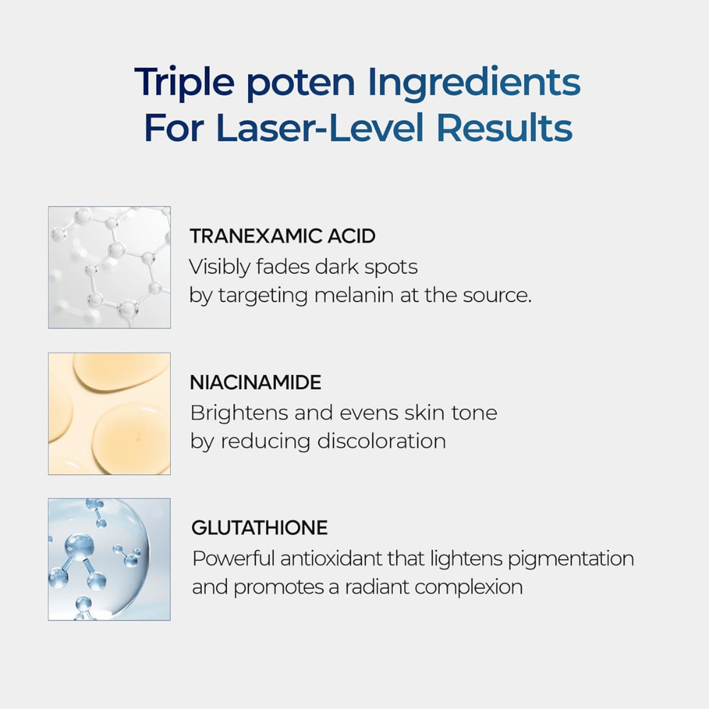 Dr.Melaxin TX Cream avec de l’acide tranexamique, de la niacinamide et du glutathion qui réduisent les taches pigmentaires et unifient le teint pour une peau plus claire