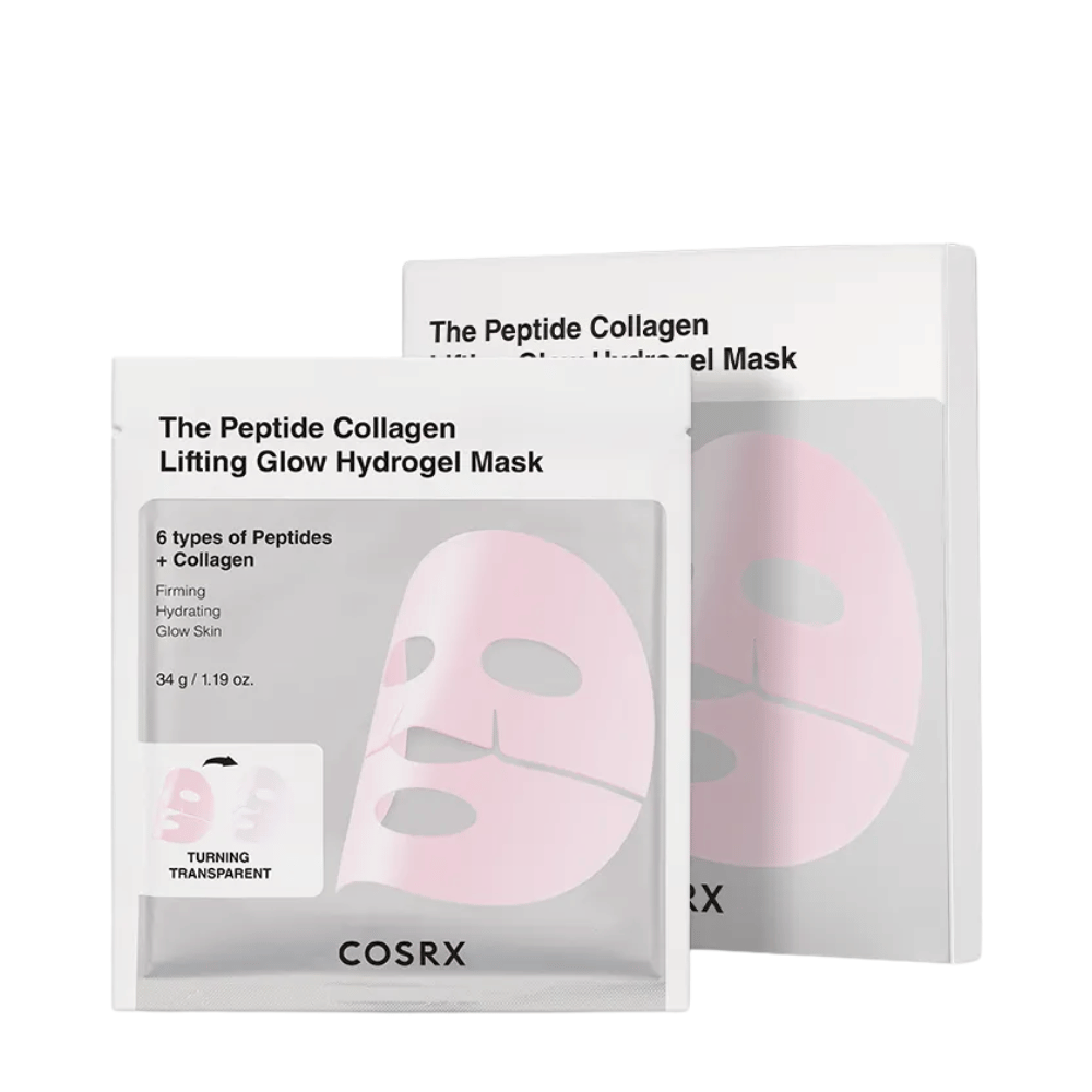 Image du produit de COSRX Peptide Collagen Lifting Glow Hydrogel Mask – masque facial raffermissant et hydratant avec peptides et collagène.