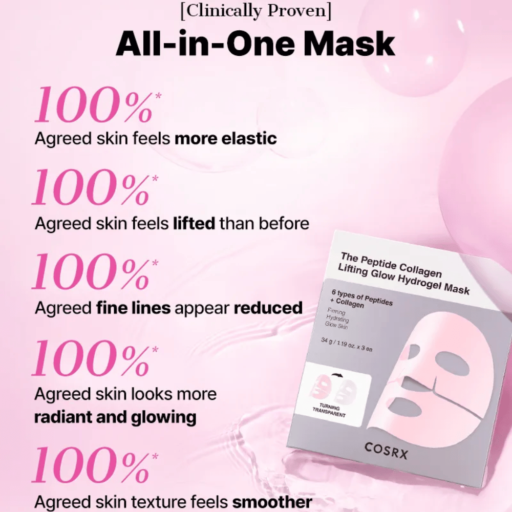 COSRX Peptide Collagen Mask – 100 % ressentent une peau plus ferme, plus élastique et éclatante avec une texture plus uniforme.