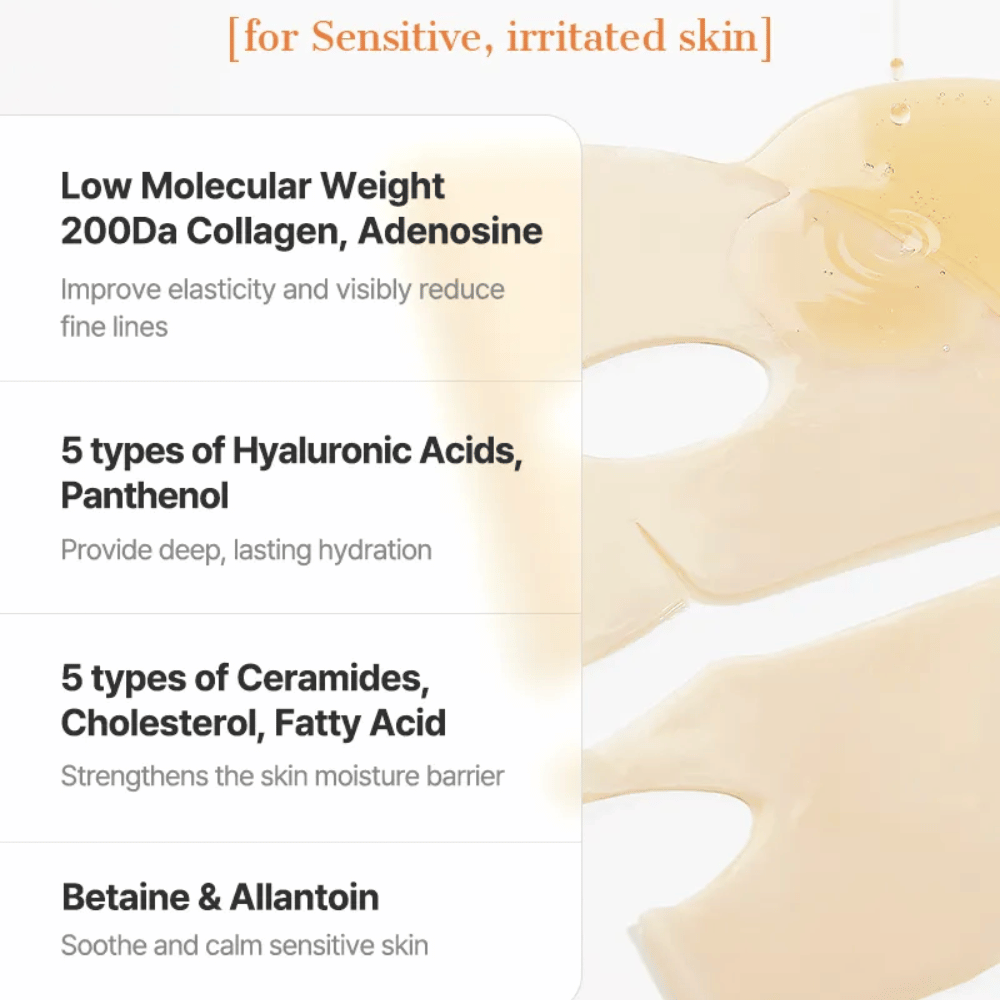 COSRX Alpha-Arbutin Discoloration Care Hydrogel Mask avec céramides, acide hyaluronique et panthénol – sheet mask apaisant pour la peau sensible et irritée.