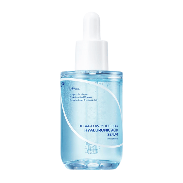 Isntree Ultra-Low Molecular Hyaluronic Acid Serum 50 ml, sérum facial à absorption rapide avec acide hyaluronique ultra-bas moléculaire pour une hydratation intense et profonde.