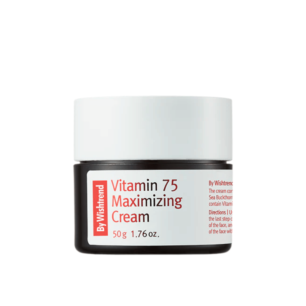 By Wishtrend Vitamin 75 Maximizing Cream texture crémeuse en pot qui s’absorbe rapidement et hydrate la peau sans sensation de lourdeur.