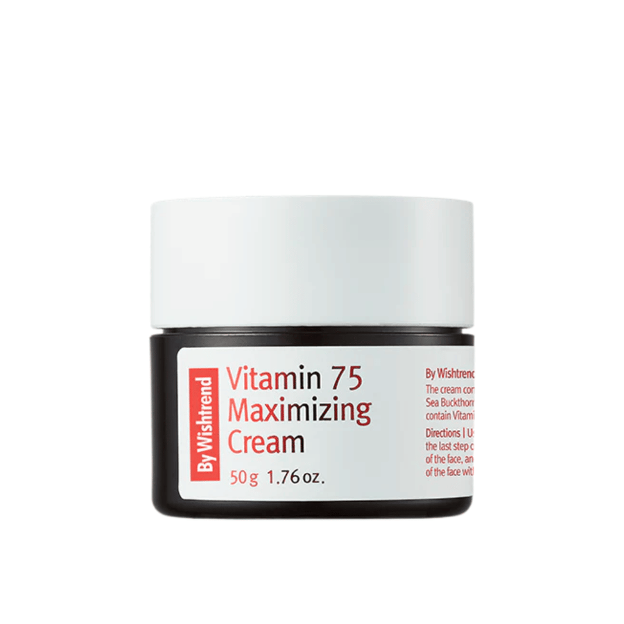 By Wishtrend Vitamin 75 Maximizing Cream texture crémeuse en pot qui s’absorbe rapidement et hydrate la peau sans sensation de lourdeur.