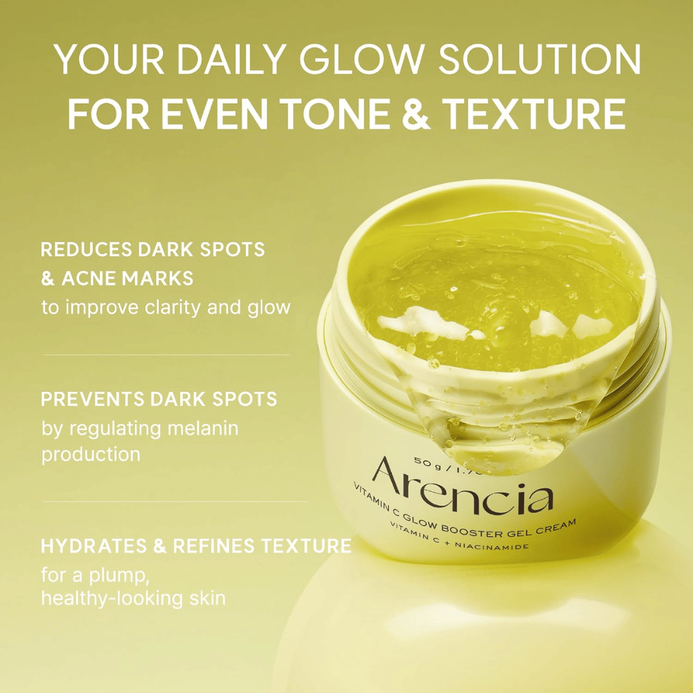 Arencia Vitamin C Glow Booster Gel Cream – gel-crème contre les taches brunes, les marques d’acné et le teint irrégulier