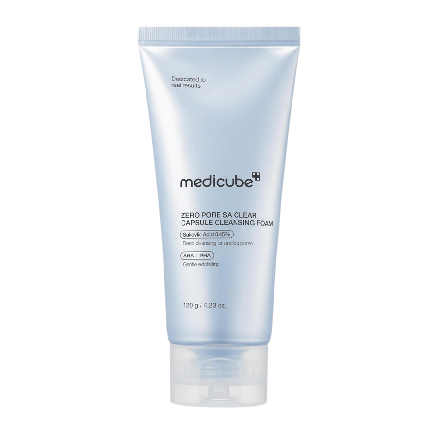 Medicube Zero Pore SA Clear Capsule Cleansing Foam 120 g – nettoyage doux mais efficace avec acide salicylique, AHA et PHA pour une peau plus claire.