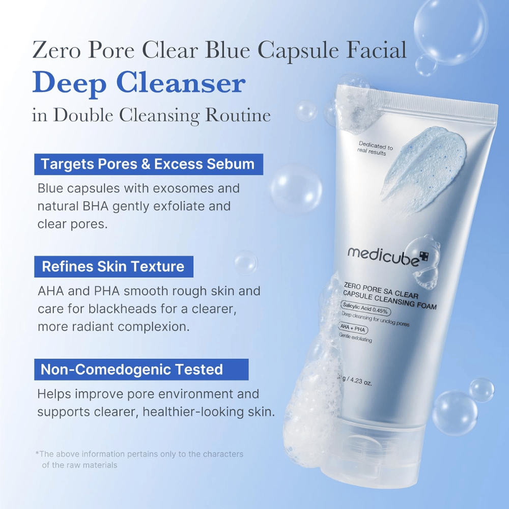 Medicube Zero Pore SA Clear Capsule Cleansing Foam – nettoyant pour le visage en profondeur qui équilibre le sébum et améliore la texture de la peau.